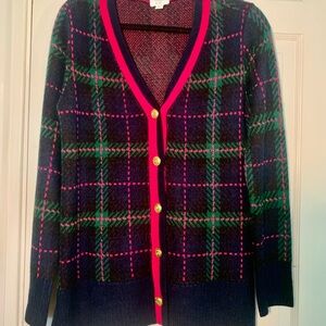 Crown & Ivy Navy and Pink Plaid Cardigan